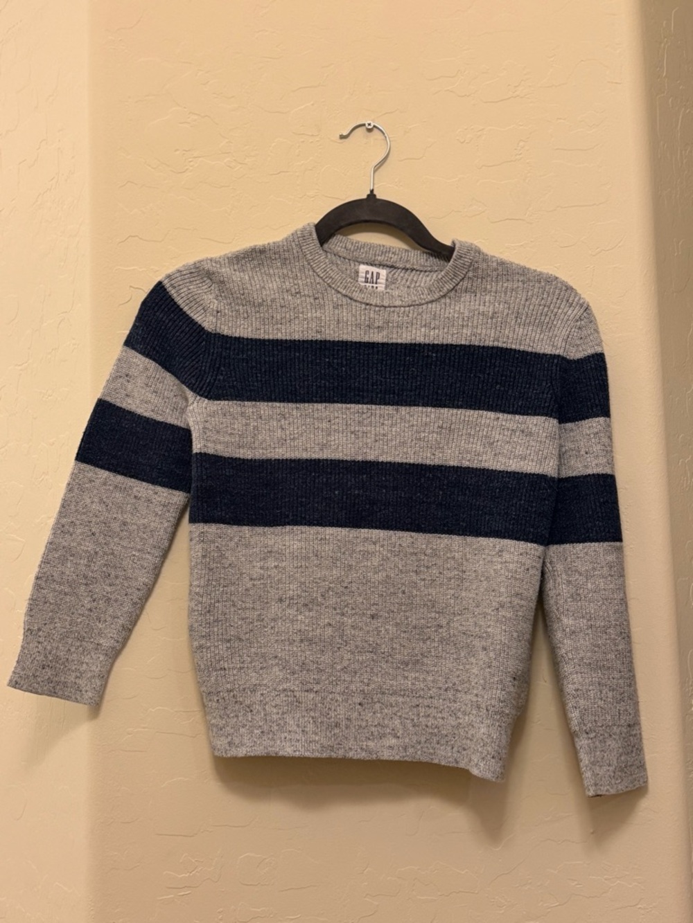 Gap Boy’s Gray & Navy Stripe Crewneck Sweater